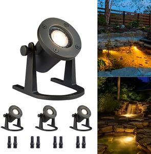 Gardenreet Brass Pond Light 12V - Low Voltage Underwater LED Fountain Lights, IP68 Waterproof Submersible Waterfall Lamp Wired, Outdoor Bronze for Swimming Pool Ponds MR16 Bulb Not Included(4 Pack)