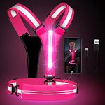 LED Reflective Vest Running Gear, USB Rechargeable Light Up Running Vest Chest Phone Holder for Runners Night Walking,6-11hrs Light Adjustable Waist/Shoulder for Women Men Kids (Pink)