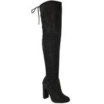 Fashion Thirsty Womens Ladies Thigh High Boots Over The Knee Stretch Party Block Mid Heel Size Black Suede