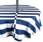 DII Cabana Stripe Outdoor Tabletop Collection, Stain/Wrinkle Resistant & Waterproof, 60" Round Zipper Tablecloth, Nautical Blue