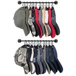 Mkono Hat Rack for Wall Baseball Cap Organizer Hanger with 20 Hooks Modern Metal Hat Holder Wall-Mounted Caps Display for Closet Door Bedroom Entryroom Laundry, Set of 2,Black