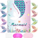 Pin The Tail on The Mermaid Game -Mermaid Party Game for Girls with 21'' x 28'' Poster, 24 PCS Tails Sticker Party Supplies for Kids Girls Birthday Party Favor Sets