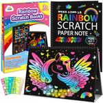 ZMLM Scratch Paper Art-Crafts Notebook: 2Pack Bulk Rainbow Magic Paper Supplies Toys for 3 4 5 6 7 8 9 10 yr Old Girls Boys Kids Favors Gifts for Birthday Halloween Christmas Party Games Projects Kits