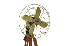 Royal Instrument Antique Floor Fan, Royal Navy Fan With Brown Wooden Tripod Stand