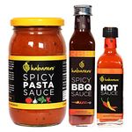 Habanero Pasta Sauce, Spicy BBQ Sauce and Hot Sauce l 765G l Non-GMO| Gluten Free l 100% Vegan and Natural Ingredients l Perfect as Salad Dressing l Tomato sauce replacement l Perfect on the barbeque grill l Enjoy with Chicken Nuggets l Noodles| Grilled Vegetables| Add to pizza sauce for extra zing| Mix with Mozzarella cheese onto your Pizza Base| Add to Chilli Sauce for smoky zing| l Enjoy with French Fries, Samosas, Jolo Chips, Noodles, Brown Bread Sandwich, Burger, Nachos |