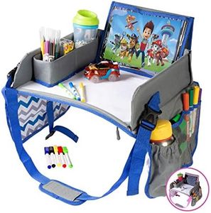 Kids Travel Tray, Car Seat Tray for Kids Travel with Dry Erase Board for Your Child's Rides and Flights, Travel Tray for Kids Car Seat, Kids Road Trip Essentials (Blue)