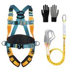 Safety Harness Kit with Lanyards, Full Body Safety Fall Arrest Protection Harness with 2 Big Buckles and 2 2m Lanyards, Thickened waist pad, Load-Bearing 150KG, for Aerial Work, Climbing, Men