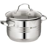 Daniks Tokio Stainless Steel Stock Pot with Glass Lid| Induction 3 Quart | Pasta Pot with Strainer Insert | Dishwasher Safe Pot | Measuring Scale | Soup Pasta Stew Pot | Silver