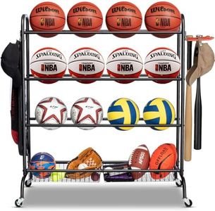 EXTCCT Basketball Rack, Outdoor Rolling Basketball Shooting Training Stand,Sports Equipment Storage with Wheels, Garage Four-layer ball Holder With Two Basket For Basketballs Footballs Volleyball