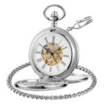 Tiong Vintage Pocket Watch with Chain Roman Numerals Scale Double Hunter Mechanical Steampunk Skeleton Pocket Watch & Box