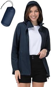 33,000ft Women's Waterproof Packable Rain Jacket Lightweight Breathable Running Raincoat Outdoor Hiking Jacket Ladies Windproof Windbreaker with Hideaway Hood for Cycling Dark Blue L/14