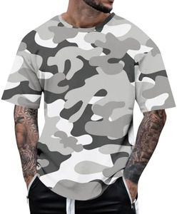 Mens Shirts Casual Casual Summer Camouflage Short Sleeve Shirt Plus Size Outdoor Fashion Tees Trendy Blouse T Shirt for Father's Day Valentine's Day Gray L