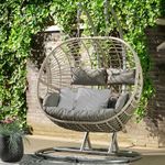 Dawsons Living Vienna Hanging Double Egg Chair - Outdoor and Indoor Rattan Weave Swing Hammock - with Hanging Stand - Grey