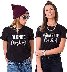 Best Friends T-Shirts for Women Blonde Brunette BFF T-Shirts for 2 Girls Sister Tee Shirts Short Sleeve Tops Black