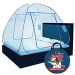 Tri-Activ Mosquito Net for Double Bed I King-Size Premium Machardani by Piramal I 30 GSM I Strong and Durable I Pop-up Format I Foldable I Corrosion Resistant, Blue, Pack of 3