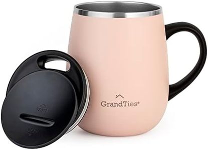 GRANDTIES Insulated Coffee Mug with Handle - Sliding Lid for Splash-Proof 16 oz Wine-Glass Shape Thermal Tumbler with Double Walled Vacuum Stainless Steel to Keeps Beverages Hot or Cold (Peach Crème)
