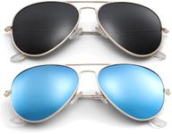 Pro Acme Aviator Sunglasses for Men Women Classic Polarized UV400 Protection (2 Pairs) Gold Frame/Black Lens + Gold Frame/Blue Mirrored Lens