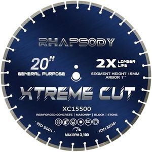 RHAPSODY 20 Inch Diamond Concrete Saw Blade, Segmented General Purpose Blade Dry/Wet Cutting Concrete, Reinforced Concrete, Masonry, Brick, Block,1" Arbor