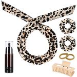 Heatless Curlers Headband, Soft Velour Heatless Curls, Overnight Heatless Hair Curling Set, Hair Curlers No Heat for Short & Long Hair (Leopard, 7Pcs)