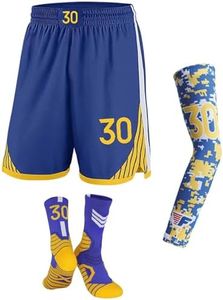 Sawldin Basketball Shorts for Fans Youth Kids Basketball Shorts Pockets Youth Basketball Socks Arm Sleeve, #30 Blue 1 Pack, 10-13 Years