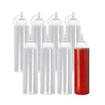 MATANA 8 Large Plastic Squeeze Sauce Bottles with Nozzles, XL 23oz / 680ml - Condiments, Sauces, Ketchup, Dressings, Mustard, Olive Oil - BPA-Free & Dishwasher Safe