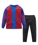 LUCKYLUAN Boys Padded Goalkeeper Soccer Jersey and Pants Long Sleeve Goalie Uniform Kit for Kids and Youth 10-12 Years Red Blue