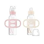 Dr. Brown’s Milestones Narrow Transitional Sippy Bottle with Silicone Handles 8oz 250mL 6m+ Light Pink and Ecru 2-Pack