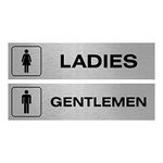 Slimline Aluminium Toilet Door Signs Twin Pack from ViroDisplay® - Gentlemen & Ladies Symbols - Brushed Silver 0.5mm - 200 x 50mm Office Signs - Durable Printed Surface - Self-Adhesive Fixing (1)