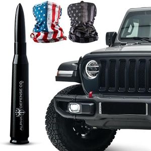 Alpha Defense Round Style Antenna 50 Cal Round Shaped Aluminum Rust Resistant 5.5" Jeep Wrangler + Most Trucks Radio Antenna + Face Shield Alpha Defense Set of 2 (Black)