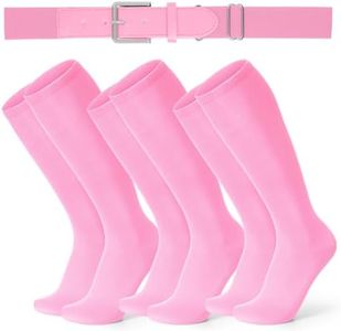 XZQTIVE 3 Pairs of Baseball Socks and 1 Baseball Belt Combo Set Adjustable Softball Belt and Softball Socks for Youth Adult