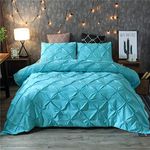 Feelyou King Duvet Cover Set Pinch Pleated Bedding Sets Aqua Blue Microfiber Polyester Pintuck Tufted Comforter Cover with 2 Pillow Shams Luxury Solid Geometric, 3 Pieces