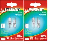 4 x Eveready G4 10W 12V Halogen Capsule Light Bulbs, Dimmable Lamps, 100 Lumen, 3 Years Life, Clear Finish