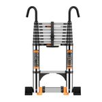 Telescopic Ladder,3.8M Stainless Steel Thickened High-Strength Loft Ladder, step ladder with Stabilizer Bar and Detachable Hooks, Multi Purpose Extendable Portable Folding Ladders (3.8M/12.5FT)