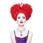 Aicos Fashion Red Curly Short Buns Anime Cosplay Costumes Wigs for The Red Queen +Cap