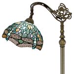 WERFACTORY Tiffany Floor Lamp Sea Blue Stained Glass Dragonfly Arched Lamp 12X18X64 Inches Gooseneck Adjustable Corner Standing Reading Light Decor Bedroom Living Room S147 Series