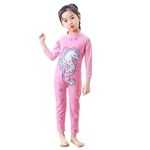 SYGA Children's Swimsuit Long Sleeve Seahorse Unicorn-M Size Perfect for Kids Age 3-4 Years Old (Pink)