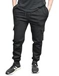 True Face Mens Trouser Fleece Sweatpants Cargo Combat Joggers Multi Pockets Elasticated Ribbed Sports Running Fitness Gym Jogging Bottoms Black Ribbed XL