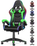 bigzzia Gaming Chair with RGB Computer Chair with Light Reclining PU Leather Video Game Chair with Headrest Adjustable Lumbar Support (Black/Green)