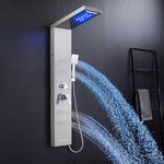 TSIBOMU Shower Panel Tower System with LED Lights, Stainless Steel 5 in 1 Shower Panel with Rainfall Waterfall Shower Head, Body Spray, Handheld Shower, Tub Spout (Brushed)