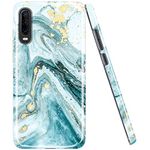 JAHOLAN Huawei P30 Case Gold Glitter Sparkle Mint Marble Design Clear Bumper TPU Soft Rubber Silicone Phone Case Compatible with Huawei P30