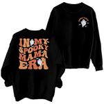 BANGELY In My Spooky Mama Era Sweatshirts Women Cute Mom Halloween Shirts Spooky Season Sweatshirt Ghost Fall Pullover Tops, Black, Medium