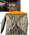 TIDEWE 360° Hunting Blind, Ground Blind, Waterproof Rain Cover, 3-4 Person | 4 Quiet Shooting Windows, Wide Flip-Up Door, Quick Pop-Up Setup, Spacious Interior, Durable 300D Camo Fabric, Carrying Bag