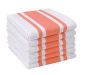 Heavy Duty Oversized Kitchen Towels & Dishcloth (Set of 6 Orange 18x28") Highly Absorbent, Professional Grade Cotton Tea Towels for Everyday Cooking and Baking- Modern Clean Striped Pattern