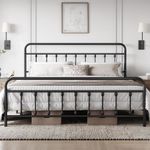 Yaheetech 5ft King Bed Frame Vintage Iron Platform Bed with High Headboard and Footboard, Strong Metal-Framed Bed with Storage Black