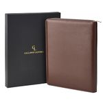 Gallaway Leather Zippered Portfolio Organizer - Genuine Leather Business Binder & Padfolio, Holds Notebook, Planner, Resume, Documents, Cards, iPad - in a Gift Box - Professional and Stylish (Brown)