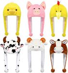 Newcotte 6 Pcs Farm Animal Hats Set Animal Costume Hats Dress Up Kids Costume Hats Plush Fun Animal Hats for Adults Teens Farmer Theme Party, Horse, Sheep, Pig, Rooster, Duck, Rabbit