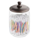 iDesign York Glass Bathroom Vanity Apothecary Jar with Lid for Cotton Balls, Swabs, Cosmetic Pads, Candy, 3.5" x 3.5" x 5.8" - Clear and Bronze