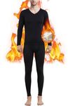 Men's Thermal Underwear Winter Warm Base Layers Fleece Lined Long Johns Set with Fly Black L