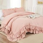 Andency Blush Full Size Comforter Set, Shabby Chic Bedding Comforter Set for All Seasons, 3 Pieces Lightweight Soft Western Modern Bed Set for Women Girls