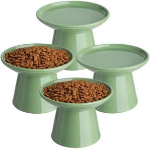 KITCHENLESTAR Ceramic Elevated Cat Bowls - 6.2 Inch Extra Wide Raised Cat Food and Water Bowl Set for Indoor Cats, Whisker-Friendly Ceramic Cat Dish for Elder Big Cats & Small Dogs,Green,4 Pack